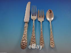 Rose by Stieff Sterling Silver Flatware Set For 12 Service 85 Pieces Repousse
