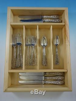 Rose by Stieff Sterling Silver Flatware Set Service 24 pieces Repousse