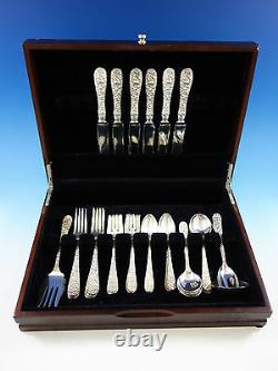 Rose by Stieff Sterling Silver Flatware Set Service 33 Pieces Repousse