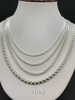 Round Box 925 Sterling Silver Solid Chain Necklace 2mm-5mm avialable in 16-30