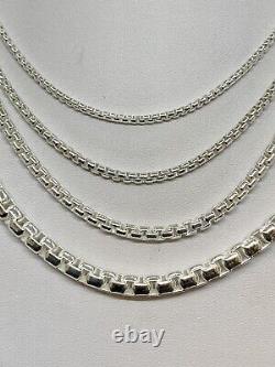 Round Box 925 Sterling Silver Solid Chain Necklace 2mm-5mm avialable in 16-30