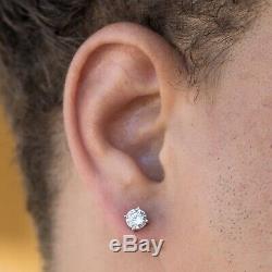Round Cut Men's Iced Small Diamond Screw Back 925 Sterling Silver Stud Earrings
