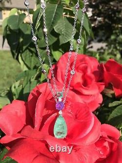 Royal Elegance Natural Colombian Emerald & Amethyst Necklace 925 Sterling Silver