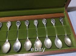 Royal Horticultural Society English Flower Sterling Silver 12 Spoon Set free SH