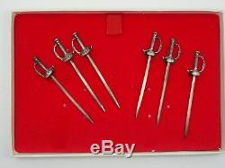 SET of 6 TIFFANY & Co STERLING SILVER SWORD COCKTAIL OLIVE MARTINI PICK