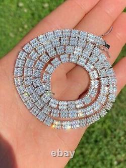 SOLID 925 Sterling Silver Baguette Tennis Chain ICED Diamond Necklace 5mm HipHop