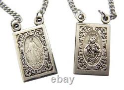 Sacred Heart Our Lady Mt Carmel Sterling Silver Scapular w Miraculous Medal Back