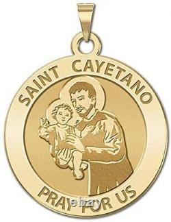 Saint Cayetano Round Religious Medal 14K Yellow or White Gold or Sterling Silver
