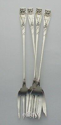 Set of (4) Four Rare Aesthetic Sterling Silver Gorham Bat Oyster Forks C 1885