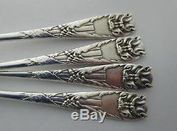 Set of (4) Four Rare Aesthetic Sterling Silver Gorham Bat Oyster Forks C 1885