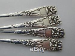 Set of (4) Four Rare Astectic Sterling Silver Gorham Bat Oyster Forks C 1885