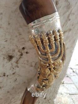 Shofar Yemenite Kudu Horn 24''+ with Sterling Silver Lion of Judah Plates Kosher