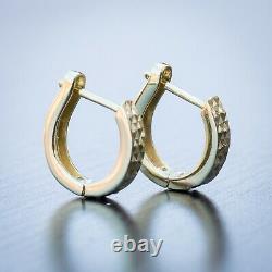 Small Unisex 14K Yellow Gold Sterling Silver Diamond Cut Huggie Hoop Earrings