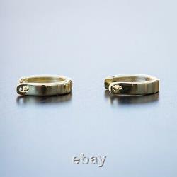 Small Unisex 14K Yellow Gold Sterling Silver Diamond Cut Huggie Hoop Earrings