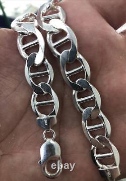 Solid 925 Sterling Silver 10MM Anchor Mariner Chain Necklace ITALY ALL Sizes