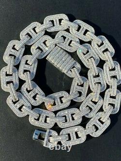 Solid 925 Sterling Silver Baguette Gucci Link Chain Iced 15mm Thick Flooded Out