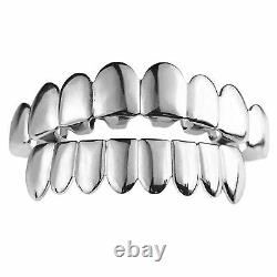 Solid 925 Sterling Silver Grillz 8 Top & Eight Bottom Teeth Set Premade Grills