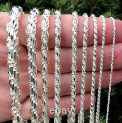 Solid 925 Sterling Silver Italian DIAMOND CUT ROPE CHAIN Necklace All Sizes