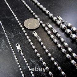 Solid 925 Sterling Silver Italian Oval Bead Rice Bead Chain Necklace or Bracelet