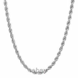 Solid 925 Sterling Silver Italian Rope Chain Mens Necklace 4mm Diamond Cut