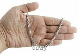 Solid 925 Sterling Silver Italian Rope Chain Mens Necklace 5mm Diamond Cut