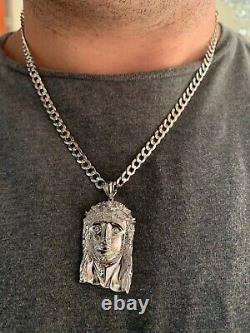 Solid 925 Sterling Silver Jesus Piece ITALY Handmade Necklace Fully Iced Diamond