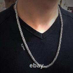 Solid 925 Sterling Silver Men's King Byzantine Round Chain Necklace ALL SIZES