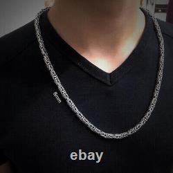 Solid 925 Sterling Silver Men's King Byzantine Round Chain Necklace! All Sizes