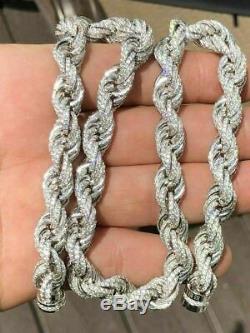 Solid 925 Sterling Silver Men's Rope Chain 18 Choker 40ct Lab Diamonds ICY