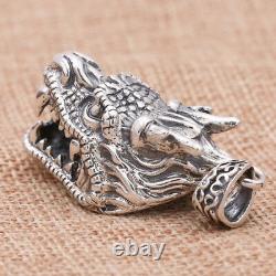 Solid 925 Sterling Thai Silver Pendant Dragon King Head Men's