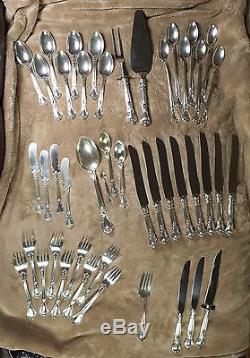 Solid Sterling Silver GORHAM CHANTILLY 46 piece place set flatware servers