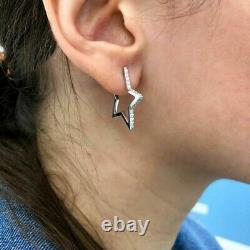 Star Shape Half Huggie Hoop Earrings 1Ct Lab-Created Diamond 925 Sterling Silver