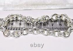 Sterling Silver Belcher Bracelet 9 inch Oval Link Pattern & Plain Solid