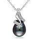 Sterling Silver Diamond 9-10 Mm Black Tahitian Pearl Swirled Pendant Necklace 18