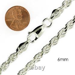 Sterling Silver Diamond Cut Rope Chain Mens Bracelet or Necklace Rhodium Finish