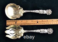 Sterling Silver Flatware Salad Serving Set w. Mono 9 Inch