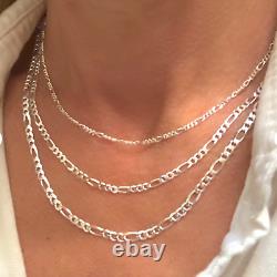 Sterling Silver Men's Women's Figaro Solid Chain Bracelet or Necklace 925 Italy