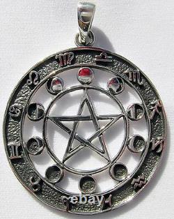 Sterling Silver Pentagram, Moon Phases And Zodiac Signs Pendant! New