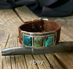 Sterling Silver & Variegated Turquoise Stones Cuff Bracelet Beautiful! New