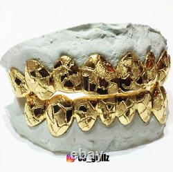 Sterling Silver Yellow Gold Plated Nugget Cut Custom Fit Handmade Real GRILLZ