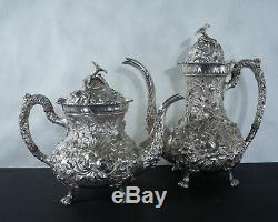 Stieff repousse sterling silver tea set, heavily decorated. 5pc
