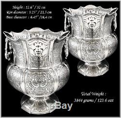 Stunning Large PAIR of Antique Sterling Silver Champagne / Wine Coolers
