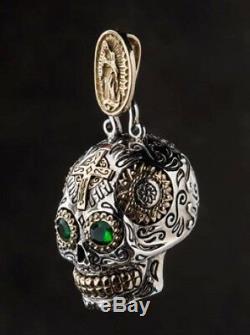 Sugar Skull 925 Sterling Silver Mens Pendant New For Chain Necklace Biker Gothic