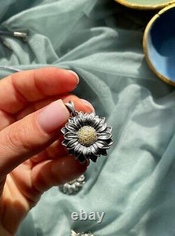Sunflower Pendant. Sterling Silver 925, oxidised