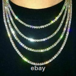Tennis Chain Real SOLID 925 Sterling Silver Single Row ICED Diamond Necklace