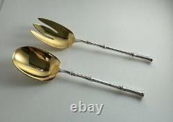 Tiffany Bamboo Gold Sterling Silver 2 Piece Large Salad Serving Set