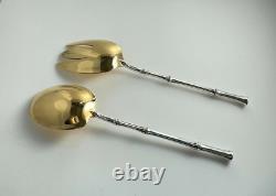 Tiffany Bamboo Gold Sterling Silver 2 Piece Large Salad Serving Set