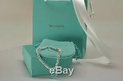 Tiffany & Co 925 Solid Sterling Silver Heart Tag Bracelet with Box, Bag, Pouch
