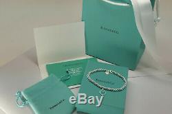 Tiffany & Co 925 Solid Sterling Silver Heart Tag Bracelet with Box, Bag, Pouch