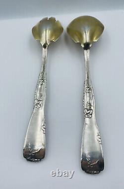 Tiffany & Co. Antique Sterling Silver Vine Pattern Rare Shaped Serving Salad Set